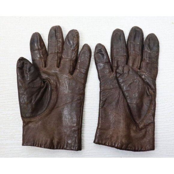 CARDINAL GLOVE COMPANY - VINTAGE WOMEN'S BROWN COWGRAIN LEATHER GLOVES - SIZE M - Picture 3 of 10
